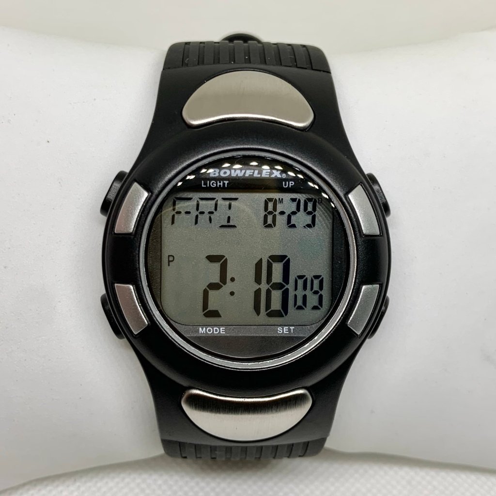 Bowflex Mens Digital Watch 42mm Quartz Black Silver Tone Plastic Running